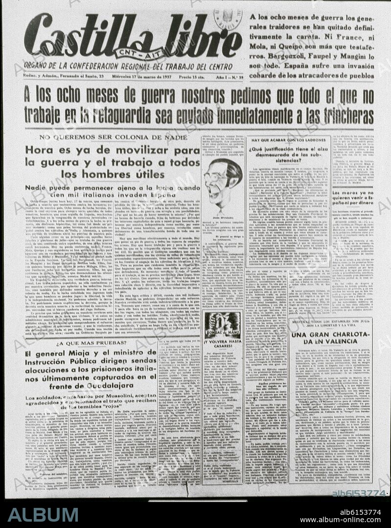 PERIODICO CASTILLA LIBRE- 1937.LLAMAMIENTO A LAS TRINCHERAS.