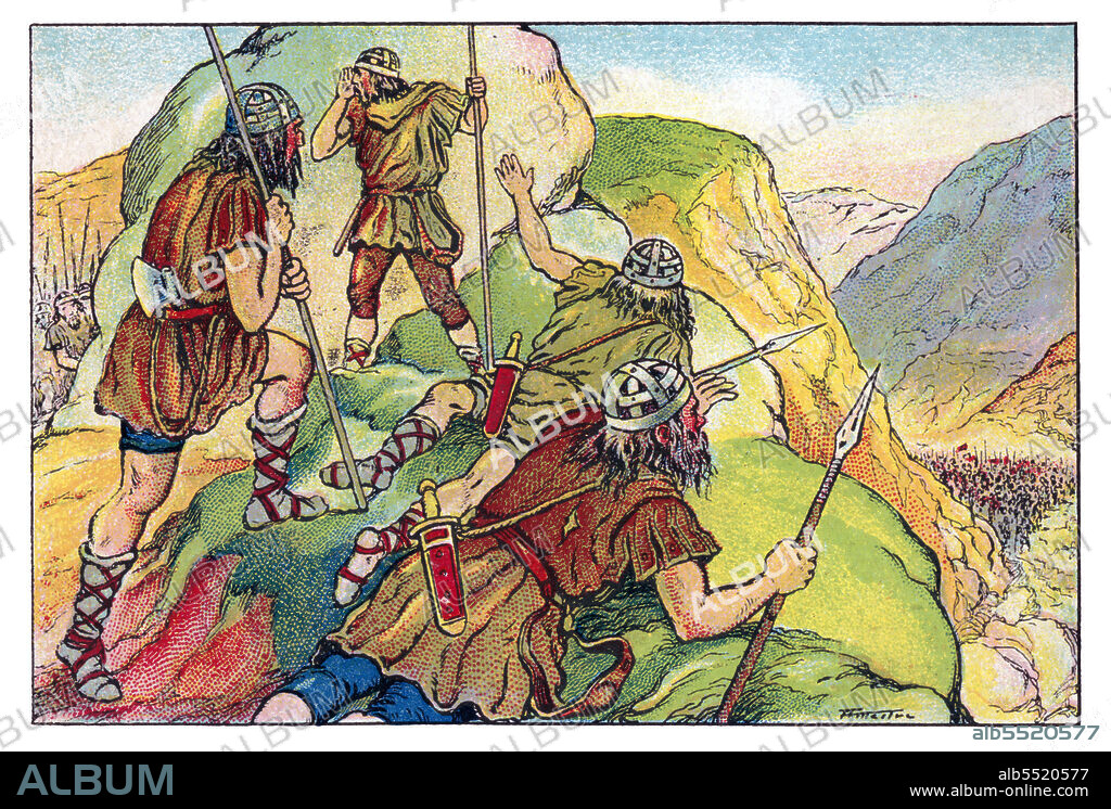 ALBERT MESTRE MORAGAS. Historia de Catalunya. Dominación goda. Rebelión de los bagaudas. A mediados del siglo V el visigodo  Federico, hermano de Teodorico II, acabó con la revuelta. Cromo de Xacolata Juncosa. Año 1932.