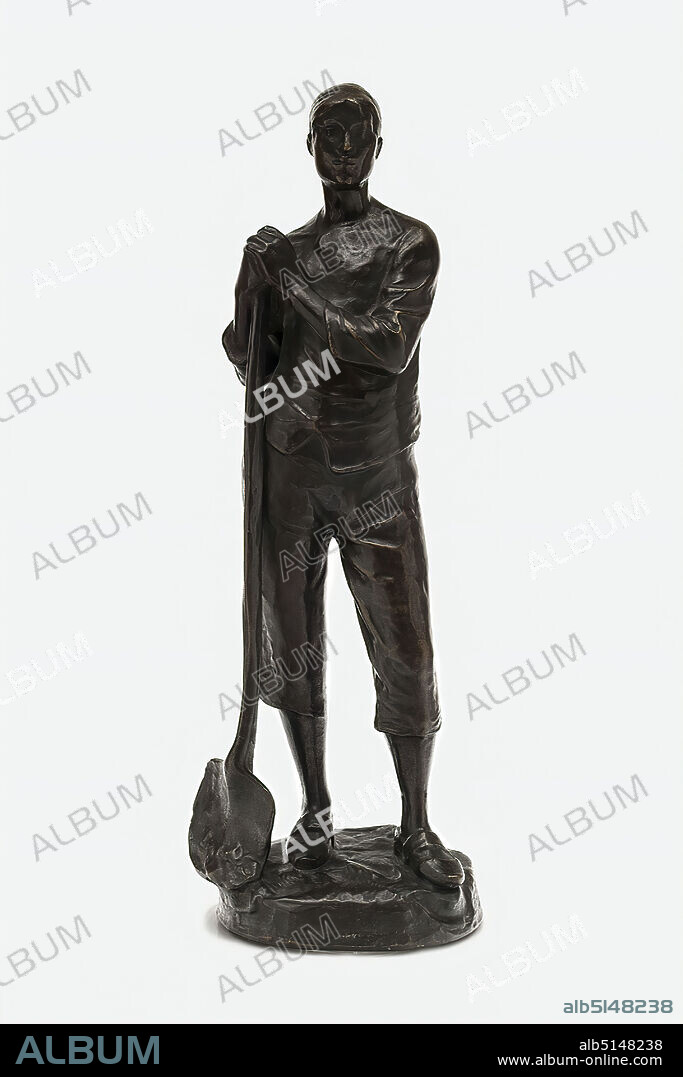 Constantin Meunier, Hercheuse à la pelle (The Coal Shoveler), Acquired by S. Bing, Galerie L'Art Nouveau at the World Exhibition 1900 in Paris, Bronze, cast, Total: Height: 49,60 cm, signed: on the base: incised signature: C Meunier, stamp: on the reverse: foundry stamp: B. VERBEY ST. FONDEUR/BRUXELLES, sculptures, sculptures, mining, worker/working class, art nouveau.