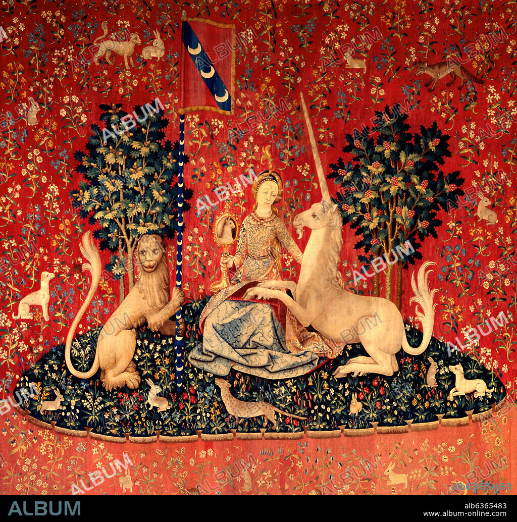 TAPIZ DE LA DAMA Y EL UNICORNIO, ALEGORIA DE LA VISTA, FORMA PARTE DE UN CICLO DE TAPICES DEDICADO A LOS SENTIDOS DEL SIGLO XV.