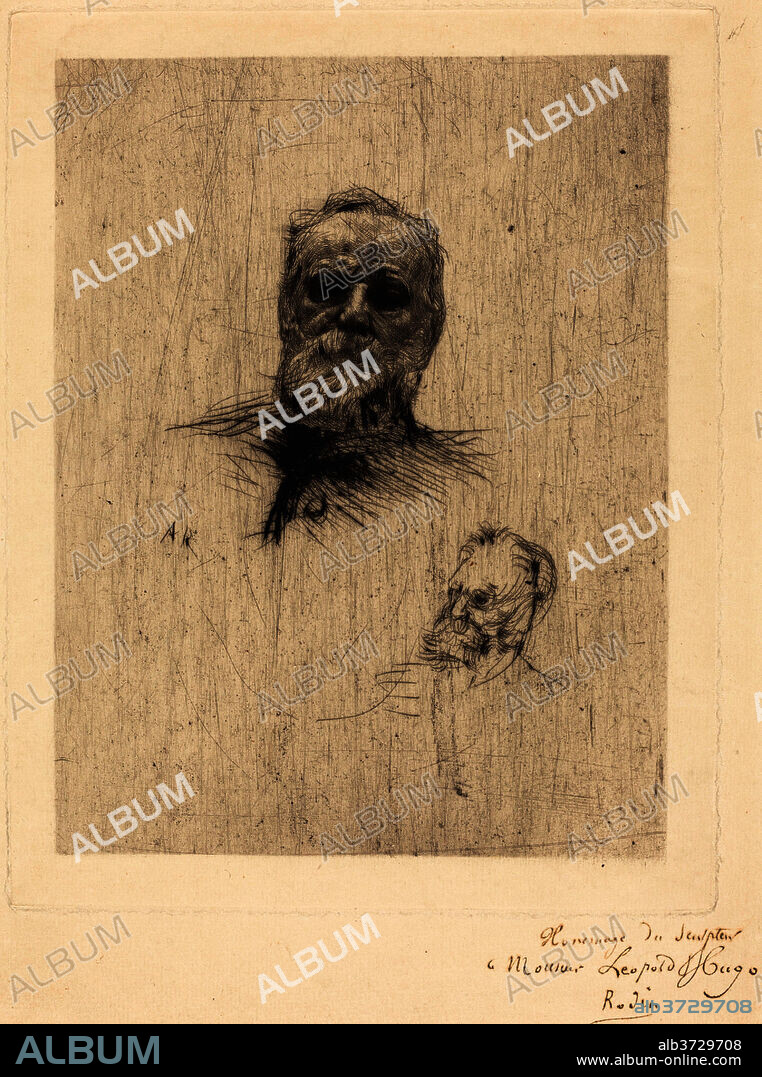 AUGUSTE RODIN. Victor Hugo, De Face. Dated: 1886. Dimensions: plate: 22.3 x 17.5 cm (8 3/4 x 6 7/8 in.)  sheet: 30.6 x 21.5 cm (12 1/16 x 8 7/16 in.). Medium: drypoint.
