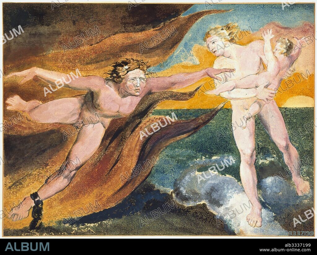 WILLIAM BLAKE. The Good and Evil Angels Struggling for Possession of a Child.