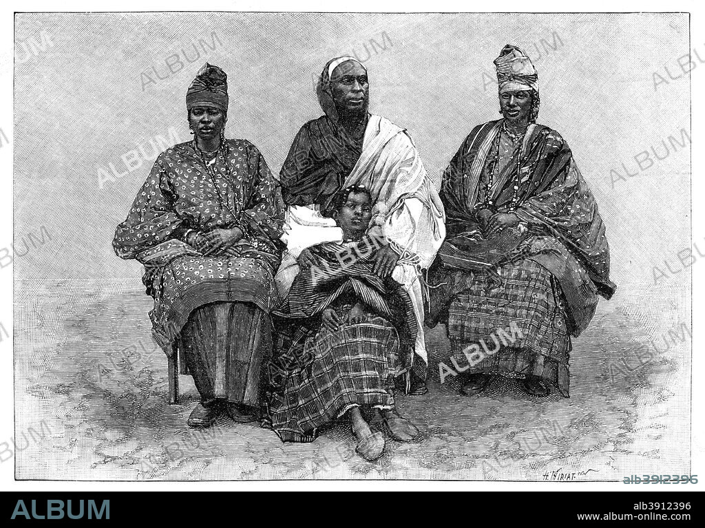 'Toucouleur Types, The Interpreter Alpha Sega and His Sisters', late 19th century. West African Toucouleur people live in Senegal, Mauritania, Mali, and in Guinea.
