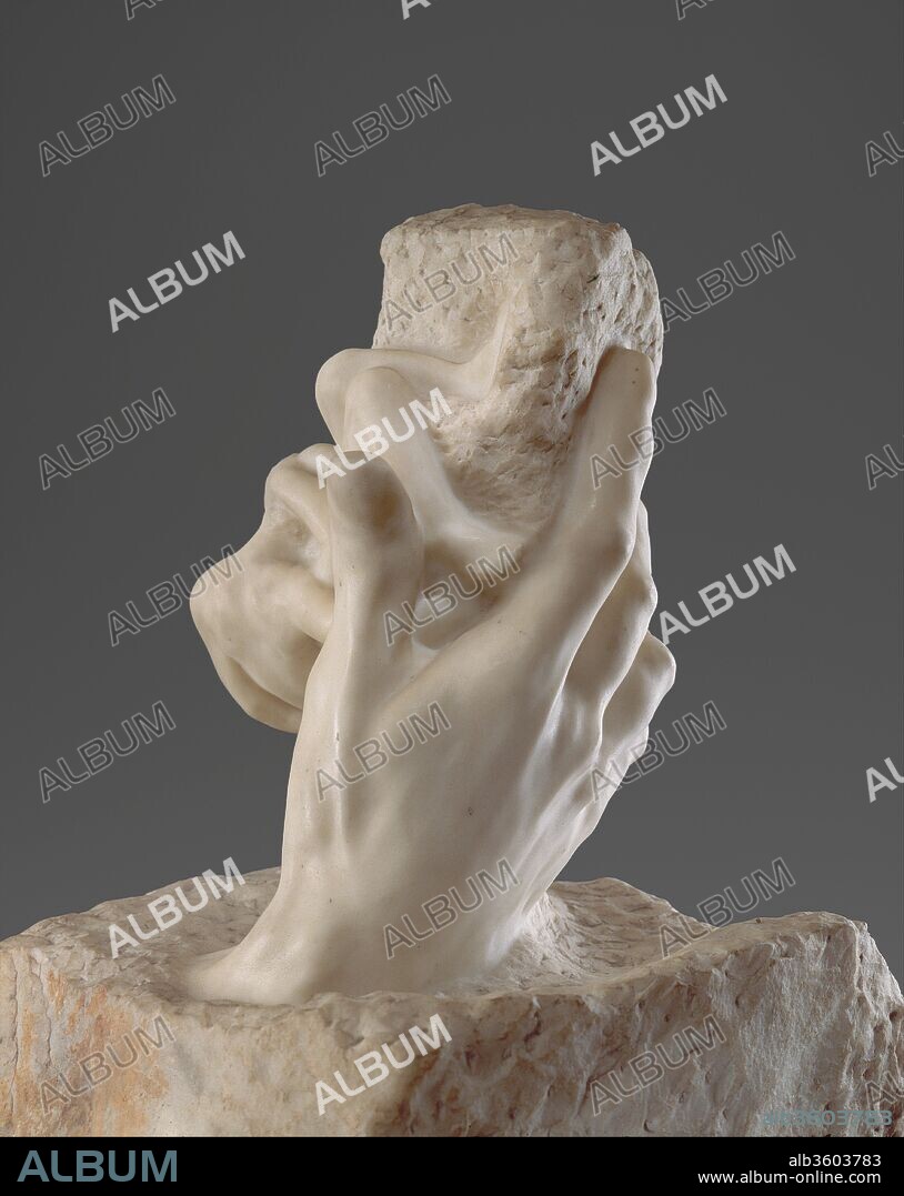The Hand of God. Artist: Auguste Rodin (French, Paris 1840-1917 Meudon). Culture: French. Dimensions: Overall (confirmed): 29 × 23 3/4 × 25 1/4 in., 508 lb. (73.7 × 60.3 × 64.1 cm, 230.4 kg). Date: modeled ca. 1896-1902, carved ca. 1907.
Rodin presents the inchoate figures of Adam and Eve cradled in God's hand. The composition is an homage to his revered "master" Michelangelo, the Renaissance artist whose unfinished figures materializing out of rough stone symbolize the process of artistic creation. In this work, Rodin boldly equates the generative hand of God with the ingenious hand of the sculptor. 	When the collector B. Gerald Cantor saw The Hand of God at the Met in 1945, it initiated what has been called a "magnificent obsession." Cantor's support of scholarship and his unparalleled gifts to American and French museums helped to revitalize interest in Rodin in the second half of the twentieth century.