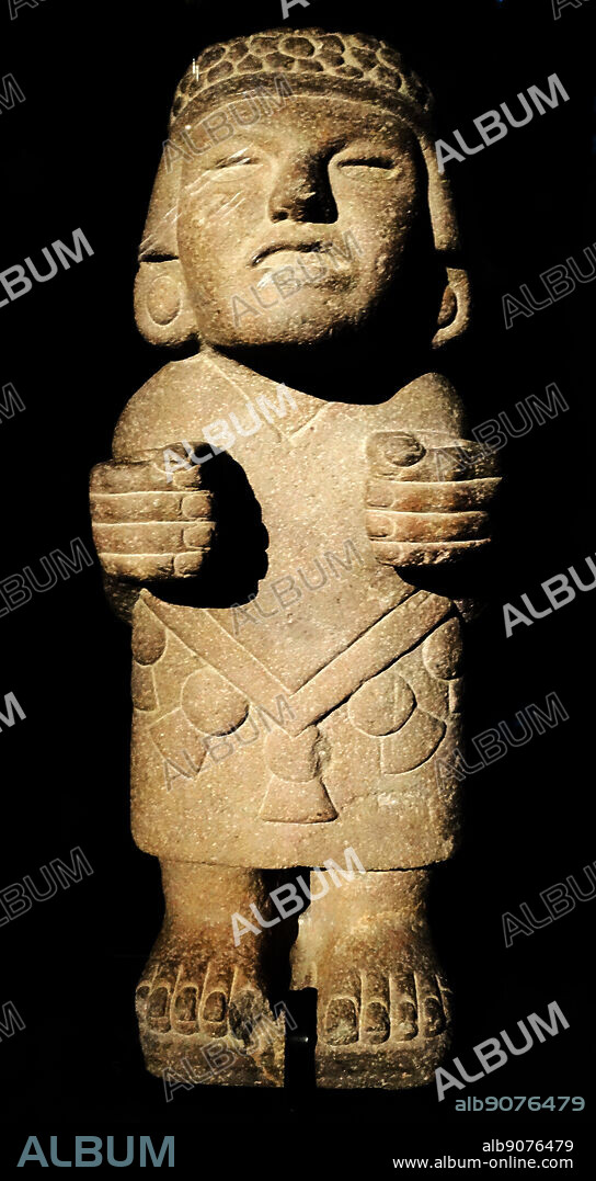 Aztec volcanic rock statue of Xochiquetzal the Goddess of love and beauty. Dated 14th Century.