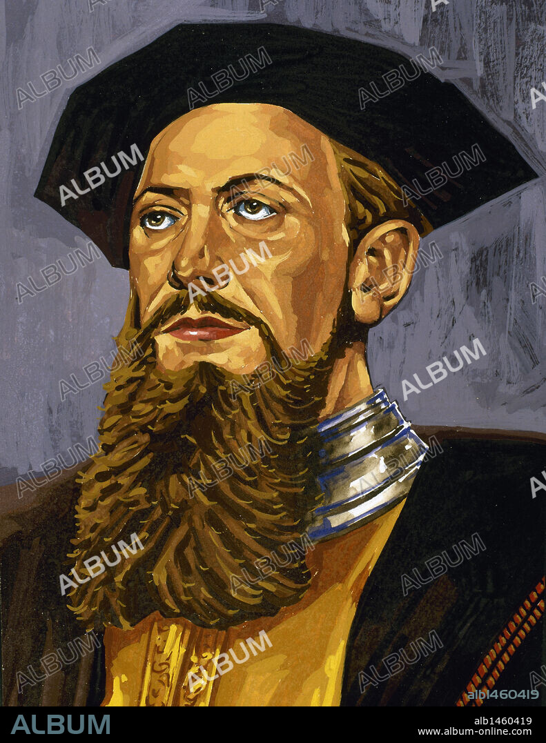 VASCO DE GAMA (h.1465-1524). Navegante portugués. Fundó establecimientos en Mozambique, Sofala y Cochin. Nombrado virrey de la India. Dibujo.