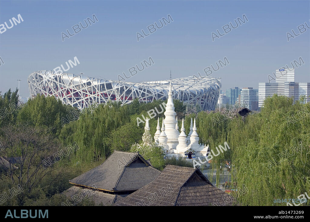 ESTADIO NACIONAL DE PEKIN (NAO CHAO-Nido de Pájaro), construído para los Juegos Olímpicos de Pekín 2008 por los arquitectos Jacques Herzog y Pierre de Meuron. PEKIN (BEIJING). China.