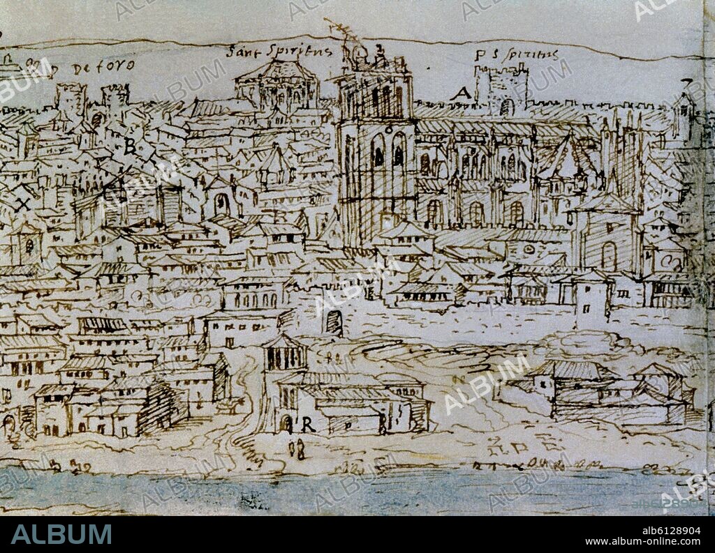 ANTON VAN DEN WYNGAERDE 1512 O. SALAMANCA-1570-DIBUJO SEPIA-DET DE LA CATEDRAL.