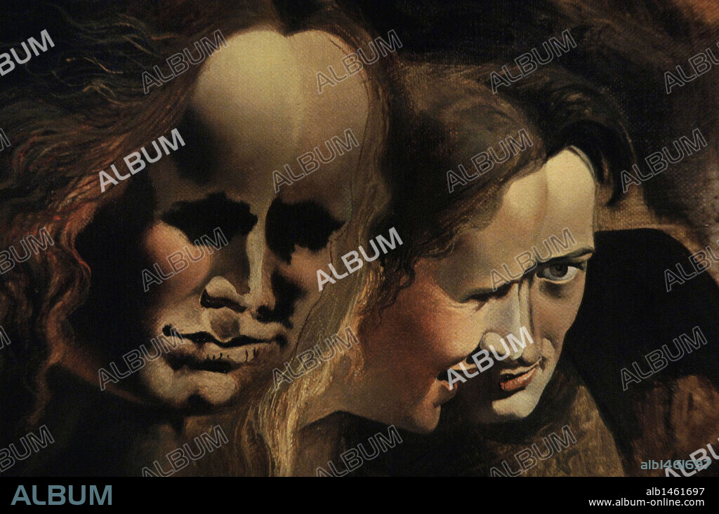 SALVADOR DALÍ. Salvador Dalí (1904-1989). Spanish surrealist painter. Inventions of the Monsters, 1937. Oil on canvas (51,4 x 78,4 cm). Detail showing Dalí and his wife and muse, Gala. The Art Institute of Chicago. Chicago, State of Illinois, United States.