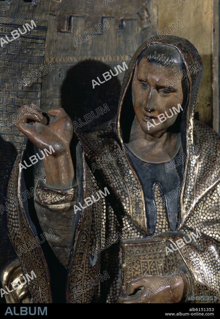 ALONSO BERRUGUETE (1488-1561). DETALLE - SAN BENITO EN LA CONVERSION DE TOTILA - RELIEVE DEL RETABLO DE SAN BENITO - 1526 - MANIERISMO ESPAÑOL.
