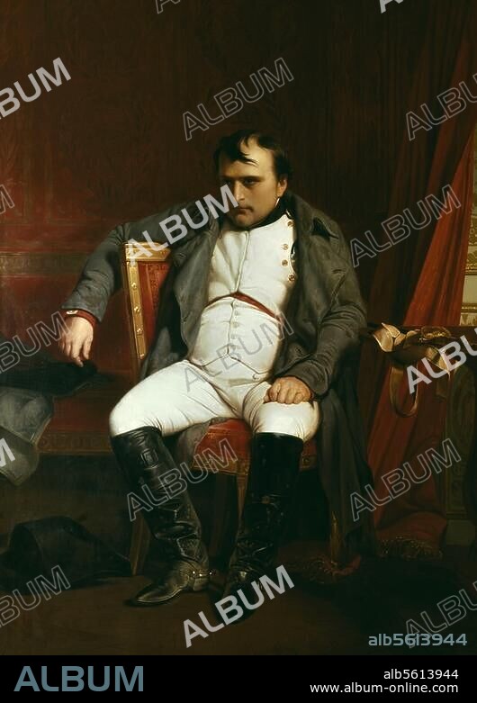 Napoleon I. Bonaparte, Kaiser der Franzosen, Ajaccio (Korsika) 15.8.1769 - Longwood. (St. Helena) 5.5.1821. Napoleon zu Fontainebleau am 31.3.1814 nach Empfang der Nachricht vom Einzug der Verbündeten in Paris. Gemälde von Paul Delaroche (1848). Paris, Musée de l'Armée.