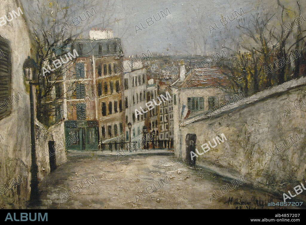 Maurice Utrillo (1883-1955). Pintor francés. Rue du Mont-Cenis (Calle del Mont-Cenis),1914. Oleo sobre cartón (76 x 107 cm). Museo de La Orangerie. París. Francia.