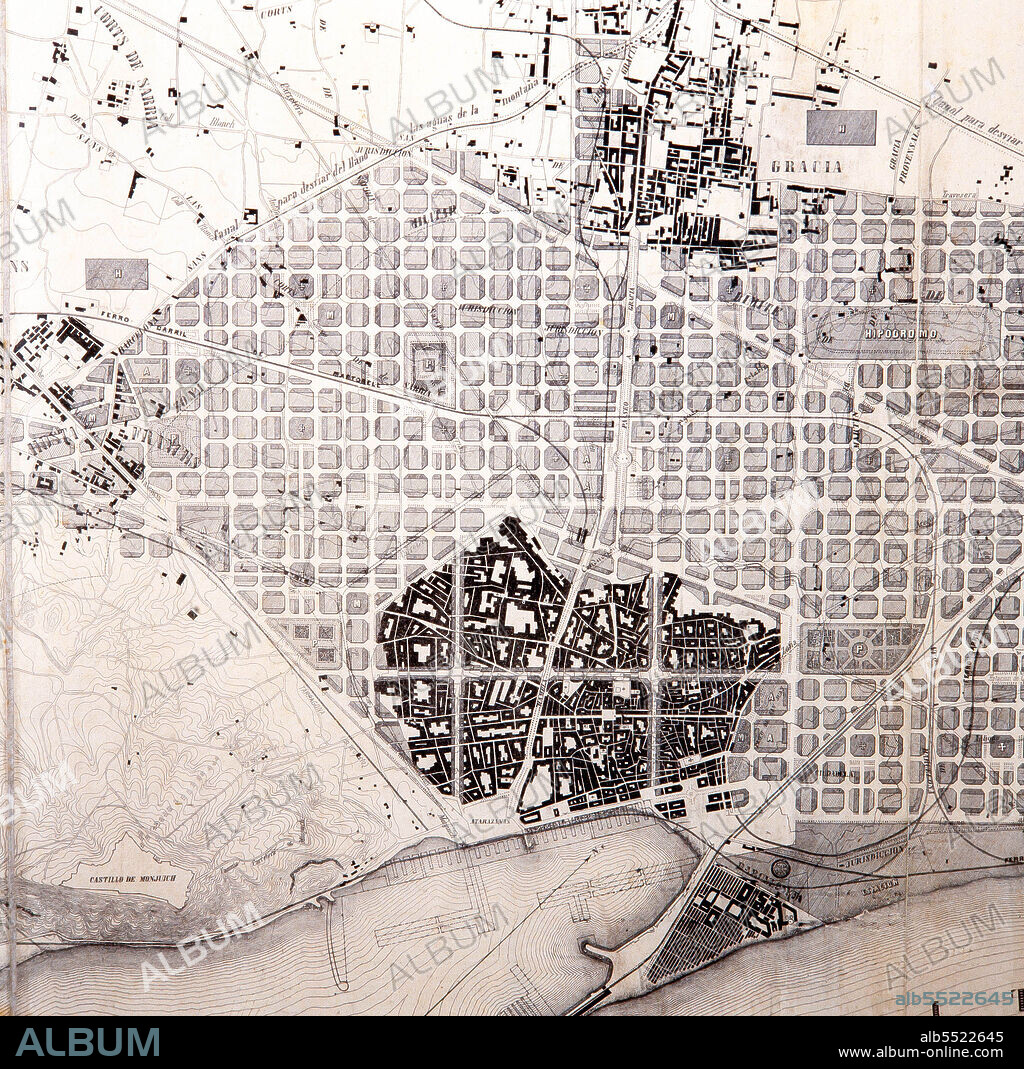 ILDEFONS CERDA. Detalle del plano para la remodelación del Eixample de Barcelona, presentado por Idelfons Cerdà en 1859. Museo de Historia de Barcelona.