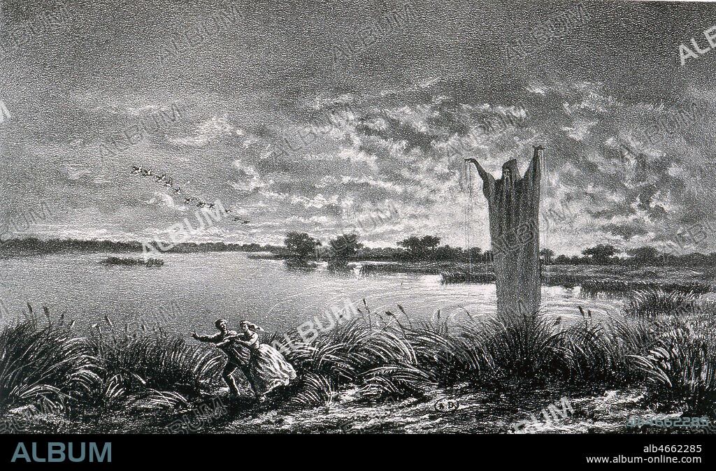 Les moines des étangs-brisses"Illustration de 1857 par Maurice Sand (1823-1889)pour "Légendes rustiques" de George Sand (1804-1876). Credit : Collection Kharbine-Tapabor.