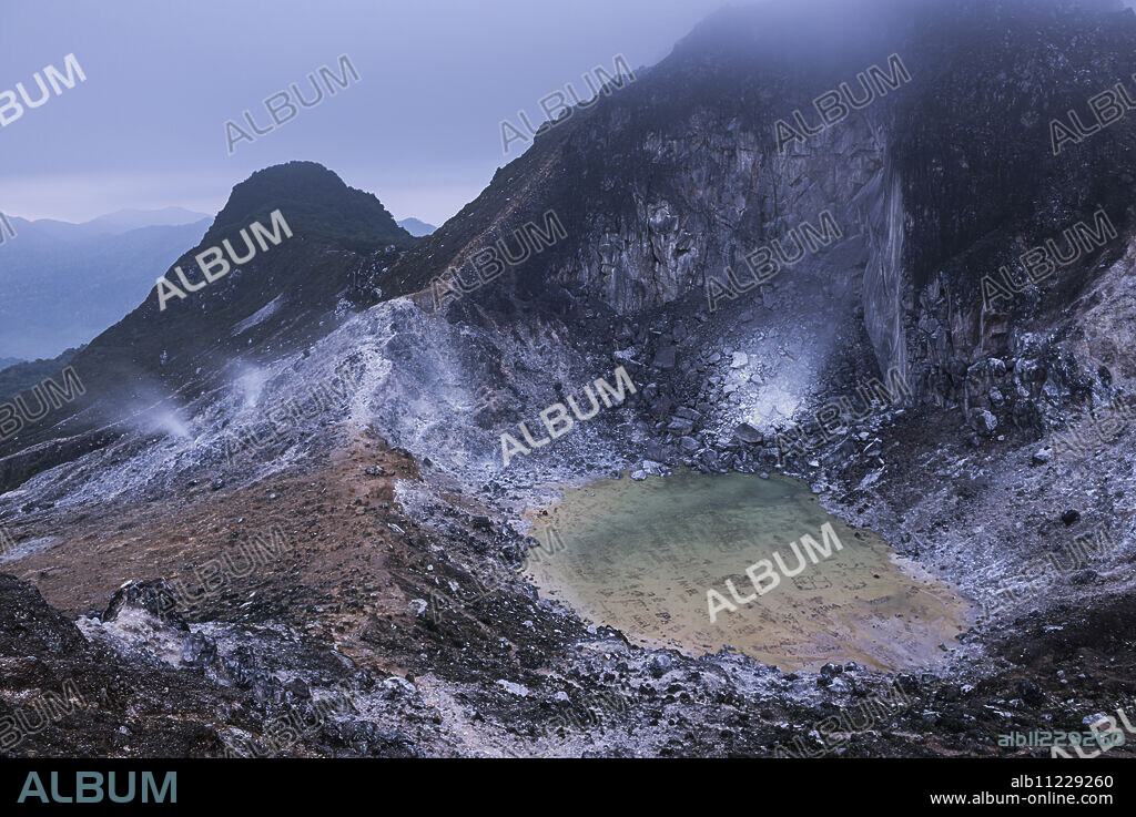 Crater at the top of Sibayak Volcano, an active volcano at Berastagi (Brastagi), North Sumatra, Indonesia, Southeast Asia, Asia.