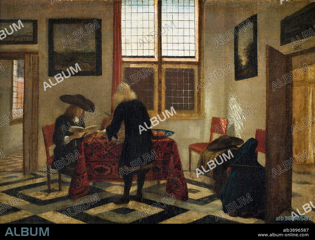 PIETER JANSSENS ELINGA. Interior Scene. Painting. Oil on canvas. Height: 415 mm (16.33 in); Width: 580 mm (22.83 in).
