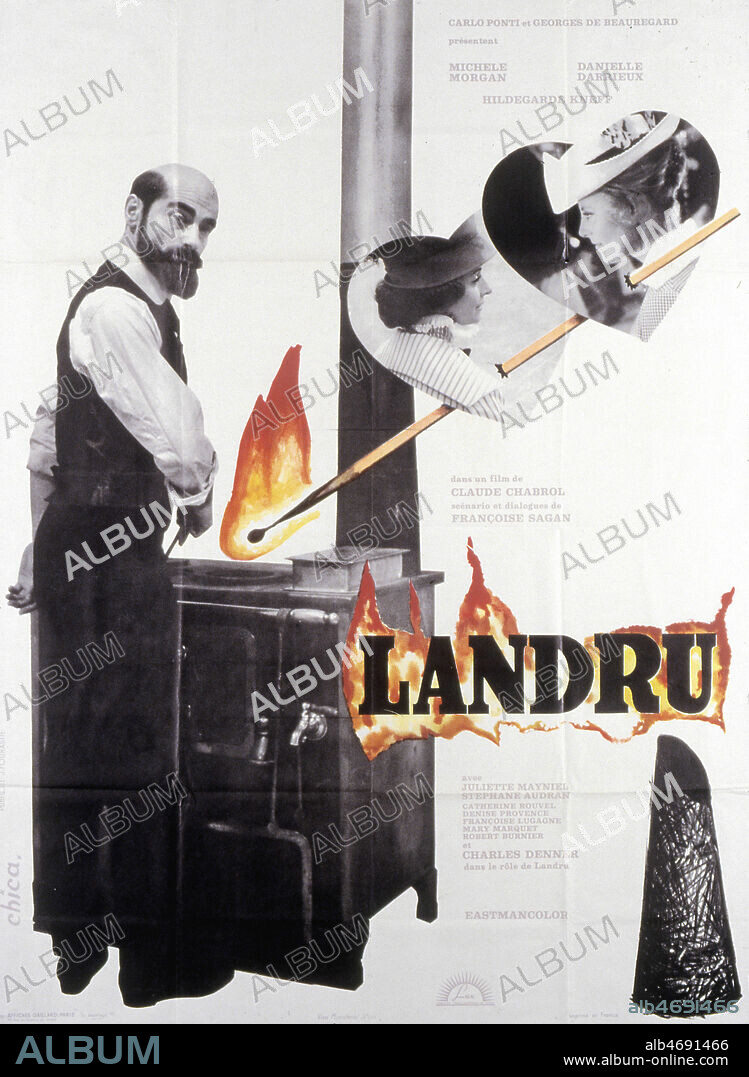 'Landru' Affiche du film illustree par et realise en 1962 par Claude CHABROL (ne en 1930) avec Charles DENNER (1926-1995), Michele MORGAN (NEE 1920), Danielle DARRIEUX (NEE 1917). Credit : Coll. Perron/KHARBINE-TAPABOR.