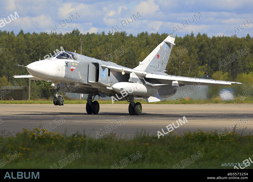 Su-24M bomber of the Russian Air Force landing, Kubinka, Russia.