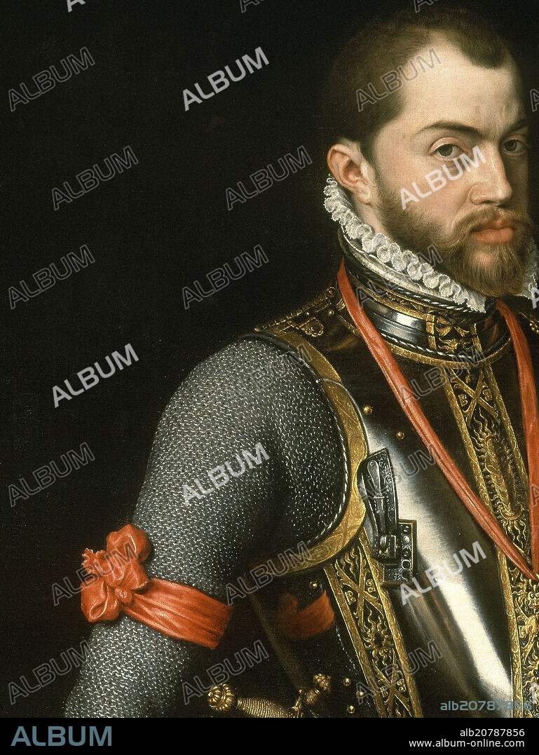 ANTONIO MORO (1519-1576). 'Portrait of Philip II in Armour (detail)', 1557, Oil on canvas.