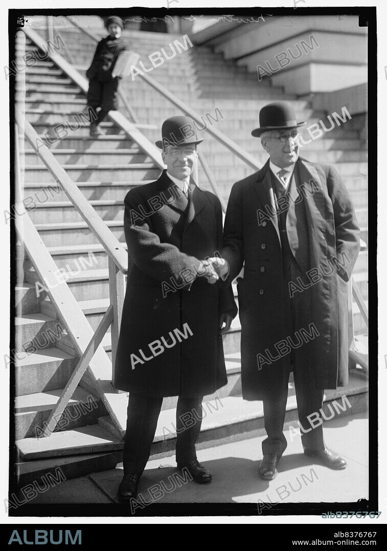 HARRIS & EWING. Newton D. Baker, between 1914 and 1917. Newton Diehl Baker Jr. (left), American lawyer, politician, and government official: mayor of Cleveland, Ohio; Secretary of War during World War One.