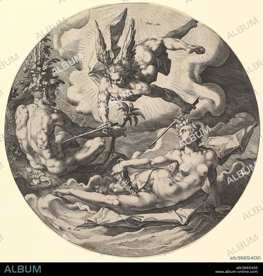 The Third Day ( Dies III), from the series The Creation of the World. Artist: Hendrick Goltzius (Netherlandish, Mühlbracht 1558-1617 Haarlem); Jan Muller (Netherlandish, Amsterdam 1571-1628 Amsterdam). Dimensions: Diameter: 10 5/16 in. (26.2 cm). Publisher: Hendrick Goltzius (Netherlandish, Mühlbracht 1558-1617 Haarlem). Date: ca. 1595.