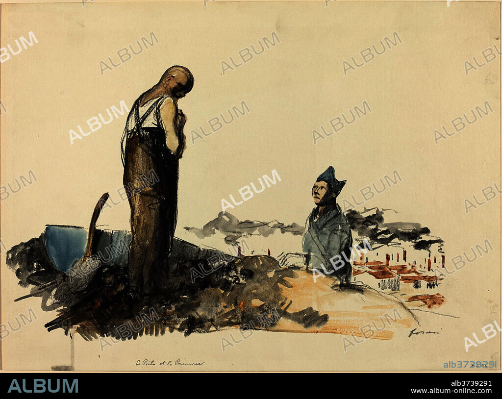 JEAN-LOUIS FORAIN. Poilu and Prisoner. Dated: c. 1914/1919. Dimensions: overall: 37.9 x 51.3 cm (14 15/16 x 20 3/16 in.). Medium: watercolor and black crayon on wove paper.