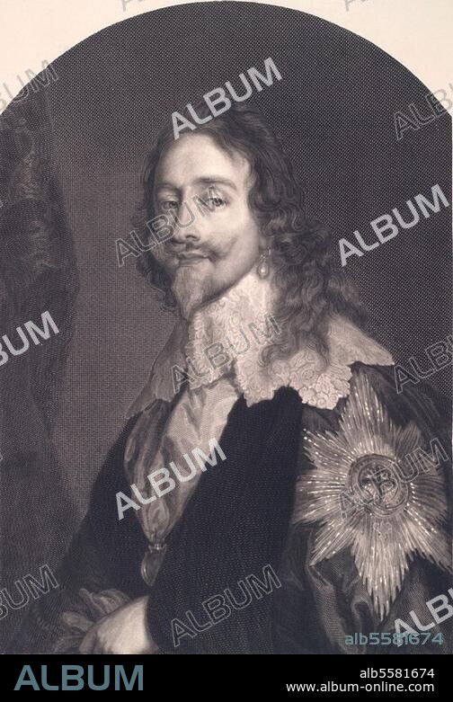 Karl I., König von Großbritannien (1625-49); Dunfermline (Schottland) 19.11.1600 - (enthauptet) London 30.1.1649. Porträt. Stahlstich von Eduard Mandel (1810 -1882) nach dem Gemälde, 1637, von Anthonis van Dyck (1599-1641). Berlin, Sammlung Archiv für Kunst und Geschichte.