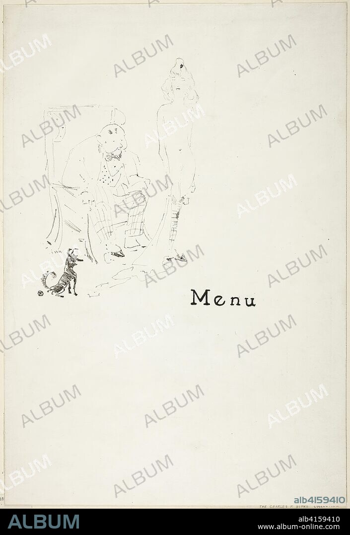 The Naked Girl, Menu. Henri de Toulouse-Lautrec; French, 1864-1901. Date: 1898. Dimensions: 212 × 188 mm (image); 430 × 295 mm (sheet). Color lithograph on ivory wove paper. Origin: France.