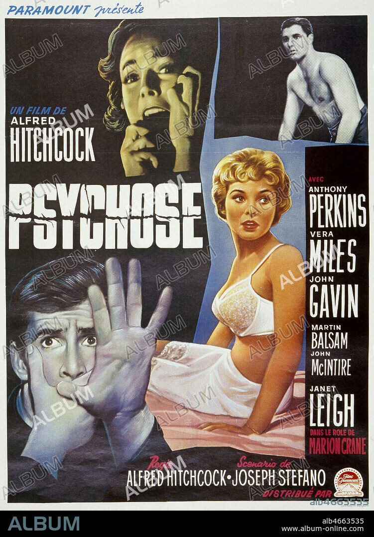 Affiche du film 'Psychose' realise par Alfred HITCHCOCK (1899-1980), avec Anthony PERKINS, Vera MILES et John GAVIN, 1960. Credit : Collection KHARBINE-TAPABOR.