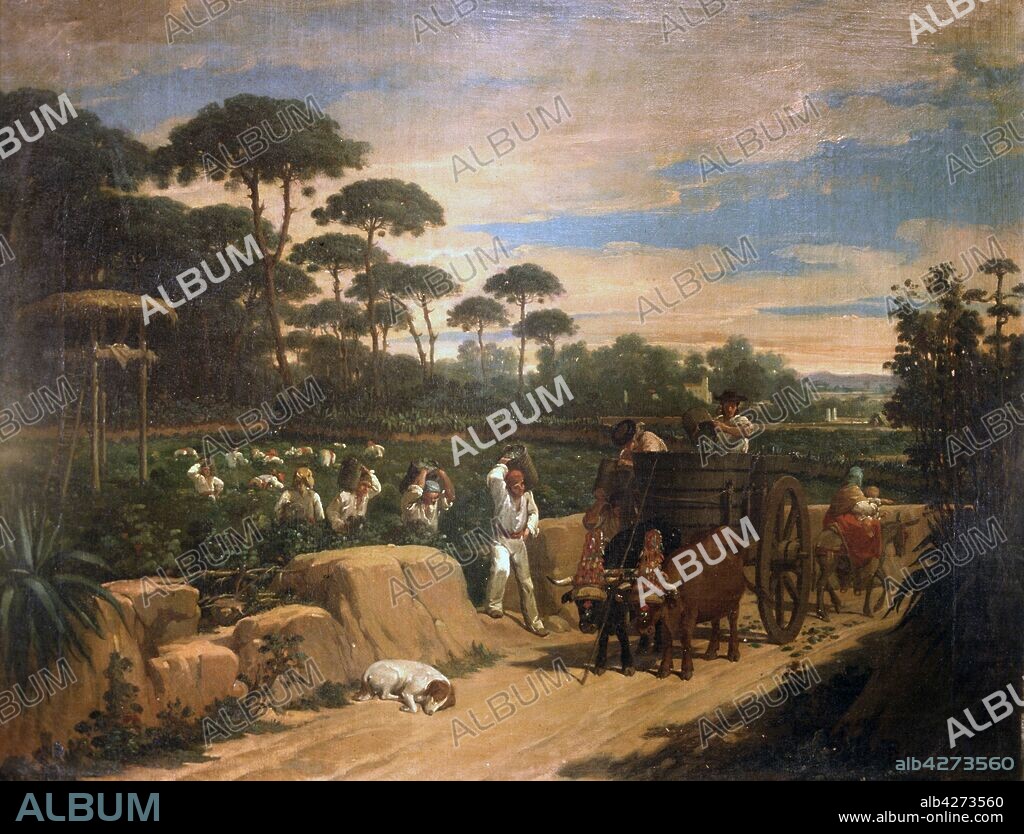 JOAQUIN DOMINGUEZ BECQUER (1817-1879). DOMINGUEZ BECQUER, JOAQUIN PINTOR ESPAÑOL. SEVILLA 1817-1879 " LA VENDIMIA " OLEO COLECCION PARTICULAR AGRICULTURA.