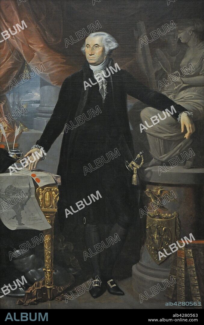 George Washington (1732-1799). Militar y político estadounidense. Firmó la Constitución de los Estados Unidos. Primer Presidente del país (1789-1797). Retrato por José Perovani (1765-1835), 1796. Óleo sobre lienzo, 2,20 x 1,45 m. Real Academia de Bellas Artes de San Fernando. Madrid. España.