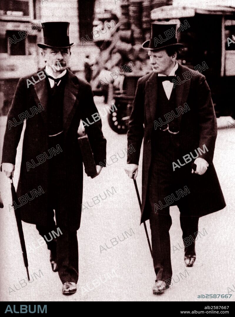 David Lloyd George (left) and Winston Churchill (right) British politicians and later prime Ministers.