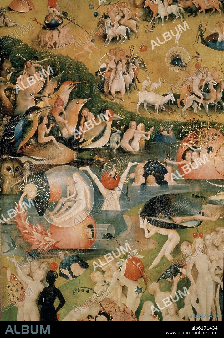 JHERONIMUS VAN AKEN-EL BOSCO-J. BOSCH. DETALLE INFERIOR IZQUIERDO DEL PANEL CENTRAL DEL TRIPTICO - EL JARDIN DE LAS DELICIAS - 1503/1504 - O/T - NP 2823 - GOTICO FLAMENCO -.