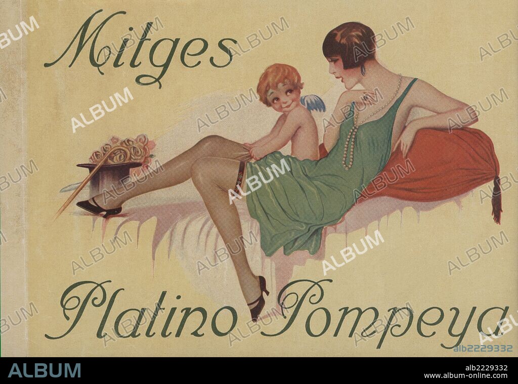 Publicidad de medias de señora. Marca "Platino-Pompeya". Años 1930.