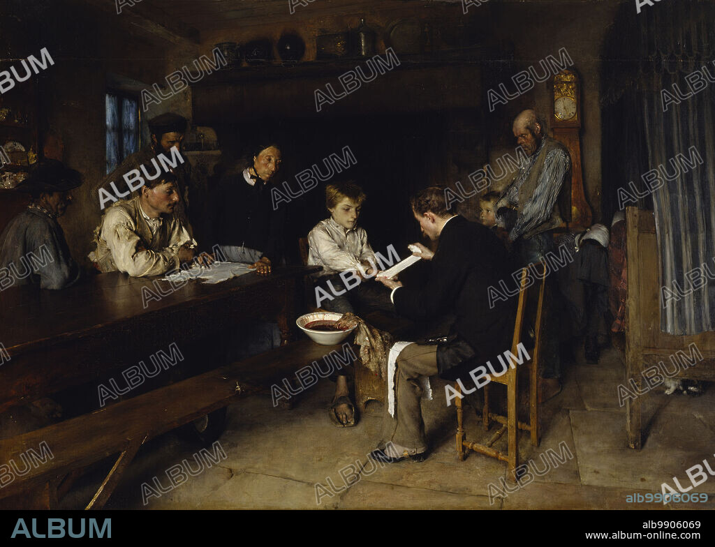 PASCAL ADOLPHE JEAN DAGNAN-BOUVERET. An Accident, 1879. After training with Alexandre Cabanel (1823-89) and Jean-Léon Gérôme (1824-1904), Dagnan-Bouveret turned from Classical themes to subjects drawn from everyday life. In this scene, a country doctor bandages a boy's injured hand, while his family looks on with varying expressions of concern. The artist witnessed an incident like this while traveling with a doctor friend in the Franche-Comté region of eastern France. When this painting was exhibited at the Paris Salon in 1880, it established the artist's reputation as both a perceptive reporter of rural customs and a Realist who explored the psychological states of his subjects.