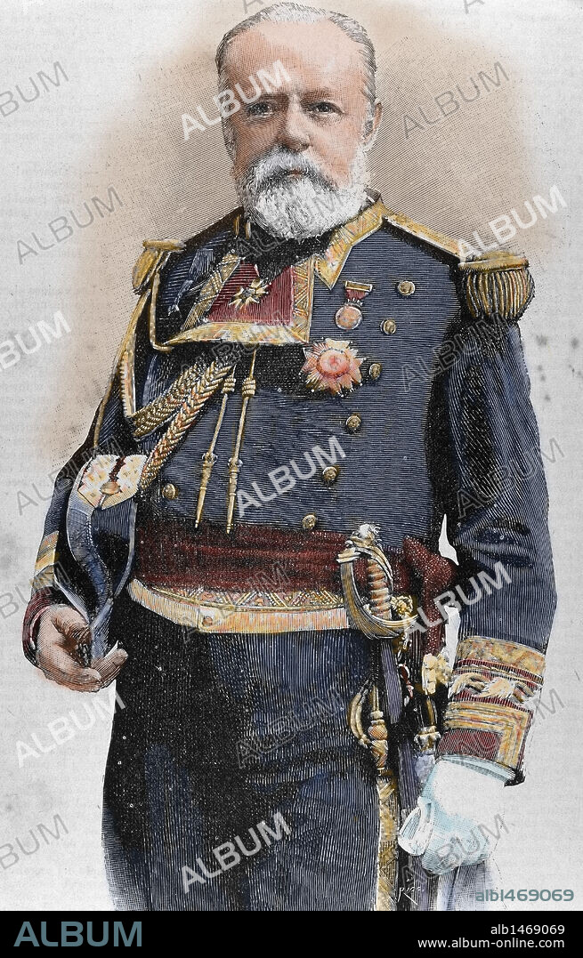 CERVERA, Pascual (San Fernando,1839-Puerto Real, 1909). Marino español. Fue ministro en 1892. Durante la guerra con Estados Unidos, estaba al mando de las tropas españolas, que fueron vencidas. Grabado coloreado.