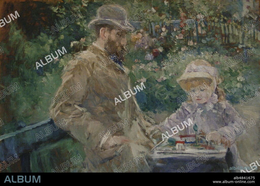 Berthe Morisot (1841-1895). Pintora impresionista francesa. Eugène Manet y su hija en el jardín de Bougival,1881. Oleo sobre lienzo (61 x 50 cm). Museo Marmottan Monet. París. Francia.