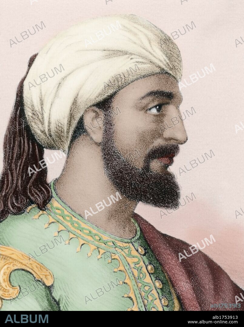 Abd-ar-Rahman III (889- 961). Emir and Caliph of Al-Andalus. Portrait. Colored engraving. 19th century.