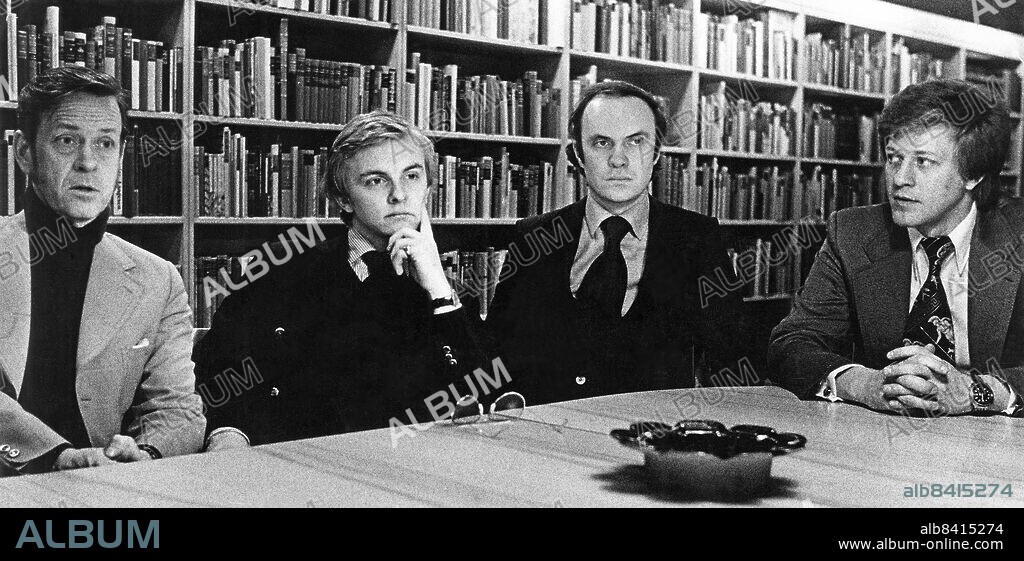 1974-12-23. Trend Invest har gett råd om aktieaffärer i drygt ett år. Delägare i fiman är från vänster Erland Holmlund, Peter Gyllenhammar, Sven-Olof Johansson och Per Holmlund.. Foto: Sören Johansson/ DN / Kod: 33. **SvD OUT**.