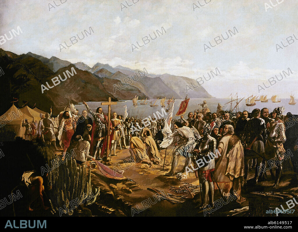 GUMERSINDO ROBAYNA Y LAZO. 'Founding of the city of Santa Cruz de Tenerife', 1854, Oil on canvas, 82 x 124 cm.