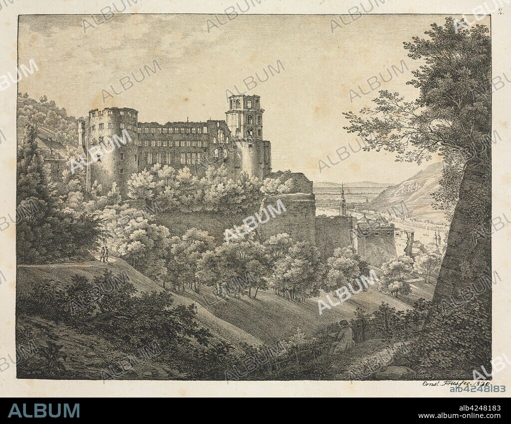 Six Views of Heidelberg Castle: Towards Northeast, 1820. Ernst Fries (German, 1801-1833), Mohr & Winter, Heidelberg. Lithograph printed in black with two tint stones: deep ochre overall and grey selectively; sheet: 38.5 x 50 cm (15 3/16 x 19 11/16 in.).