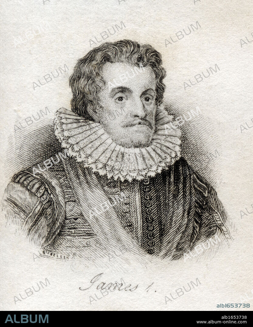 James I 1566-1625 First Stuart king of England from 1603 to 1625 and King of Scotland as James VI from 1567 to 1625 From the book Crabbs Historical Dictionary published 1825.