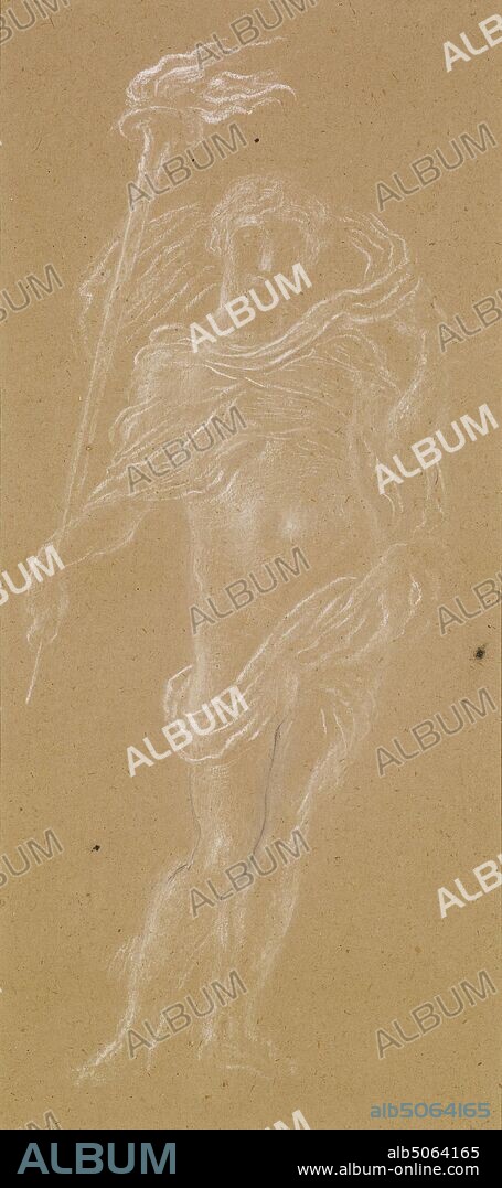 Hymen with a Flaming Torch, 1880-90 Simeon Solomon, Art Movement, Pre-Raphaelite, Greek Mythology, Chalk, Nude, Male, Greek gods, goddesses, Full-length.