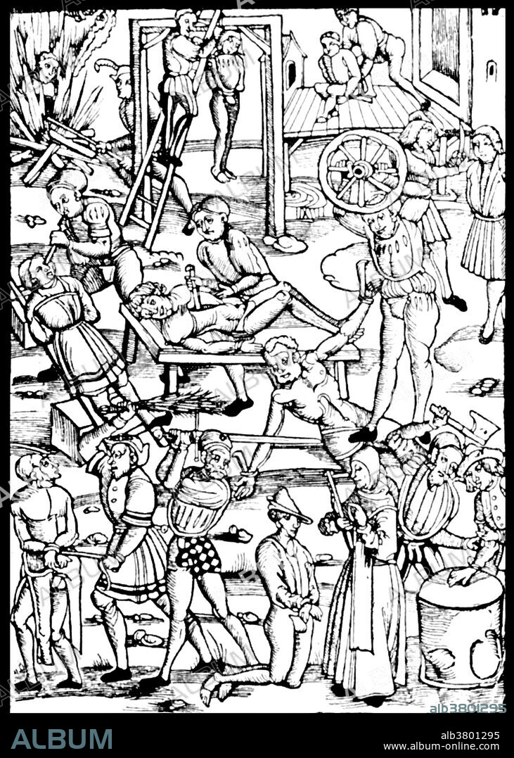Medieval and early modern European courts used torture, depending on the crime of the accused and his or her social status. Torture was deemed a legitimate means to extract confessions or to obtain the names of accomplices or other information about a crime, although many confessions were greatly invalid due to the victim being forced to confess under great agony and pressure. It was permitted by law only if there was already half-proof against the accused. Torture in the Medieval Inquisition began in 1252 with a papal bull Ad Extirpanda and ended in 1816 when another papal bull forbade its use. Torture was usually conducted in secret, in underground dungeons. By contrast, torturous executions were typically public, and woodcuts of prisoners being hanged, drawn and quartered, and heretics were burned at the stake show large crowds of spectators. Tortures later in the Middle Ages consisted of whipping; the crushing of thumbs, feet, legs, and heads in iron presses; burning the flesh; and tearing out teeth, fingernails, and toenails with red-hot iron forceps. Limb-smashing and drowning were also popular medieval tortures.