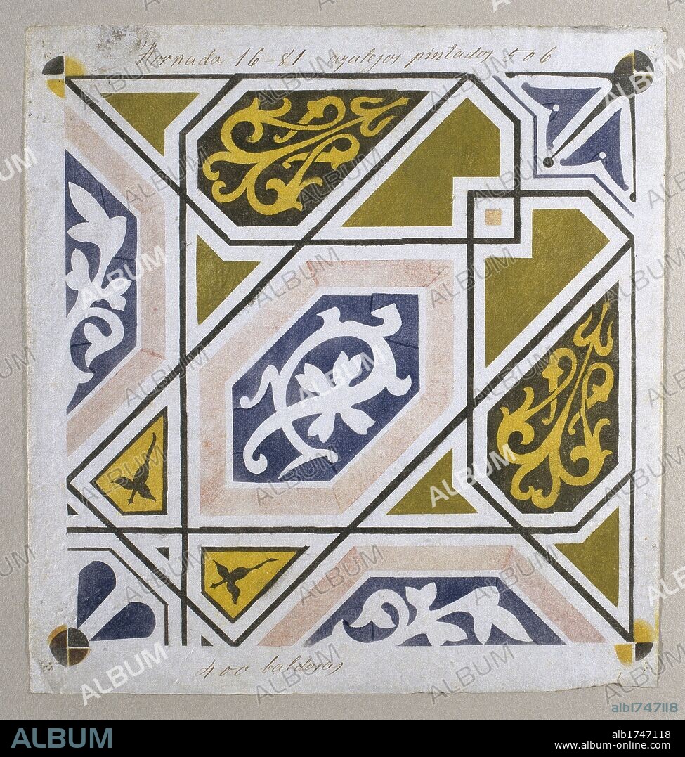 ARTE S. XIX. MODERNISMO. GAUDI I CORNET, Antoni (Mas de la Calderera, término de Riudoms,1852-Barcelona,1926). Arquitecto catalán. Boceto original de azulejos para la decoración del Palacio Güell (Barcelona). Hornada 16-81. Azulejos pintados 506, 400 baldosas.