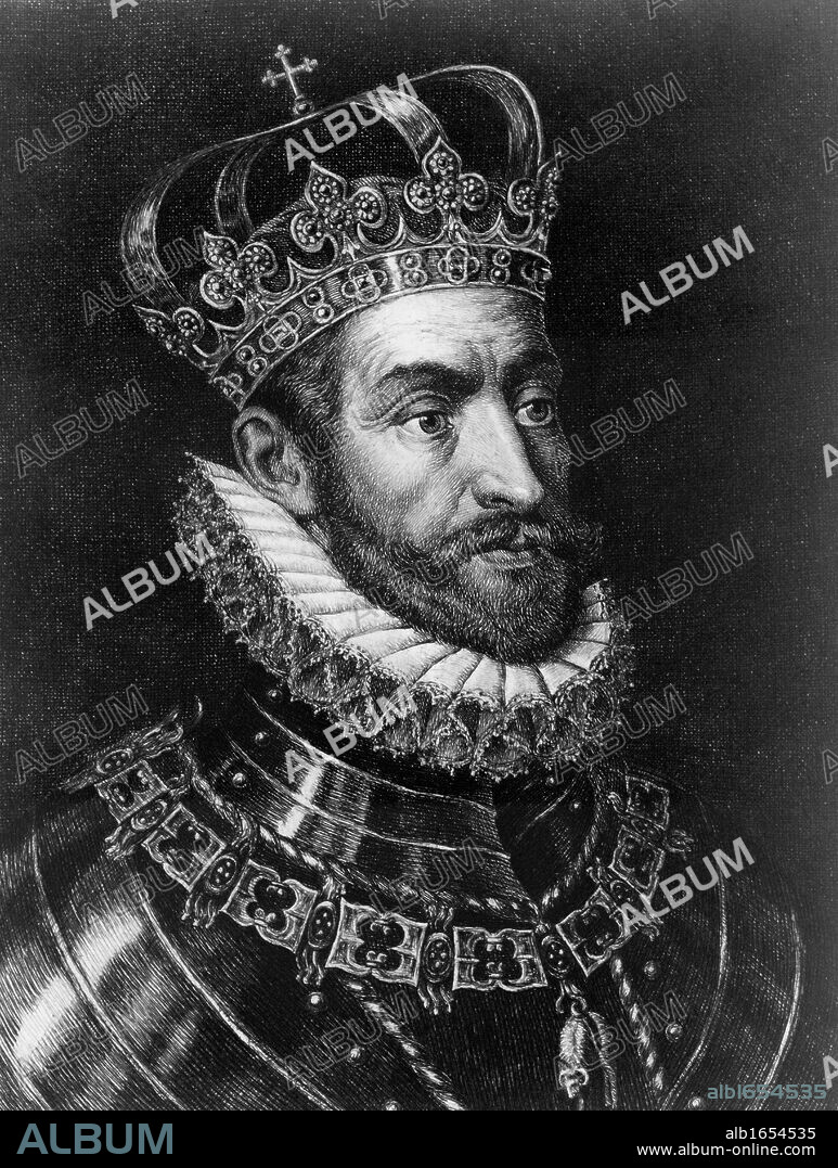 Charles V (1500-1558) Charles I of Spain 1519-1556, Holy Roman Empire 1519-1558. Portrait engraving showing him wearing crown and the Order of the Golden Fleece.