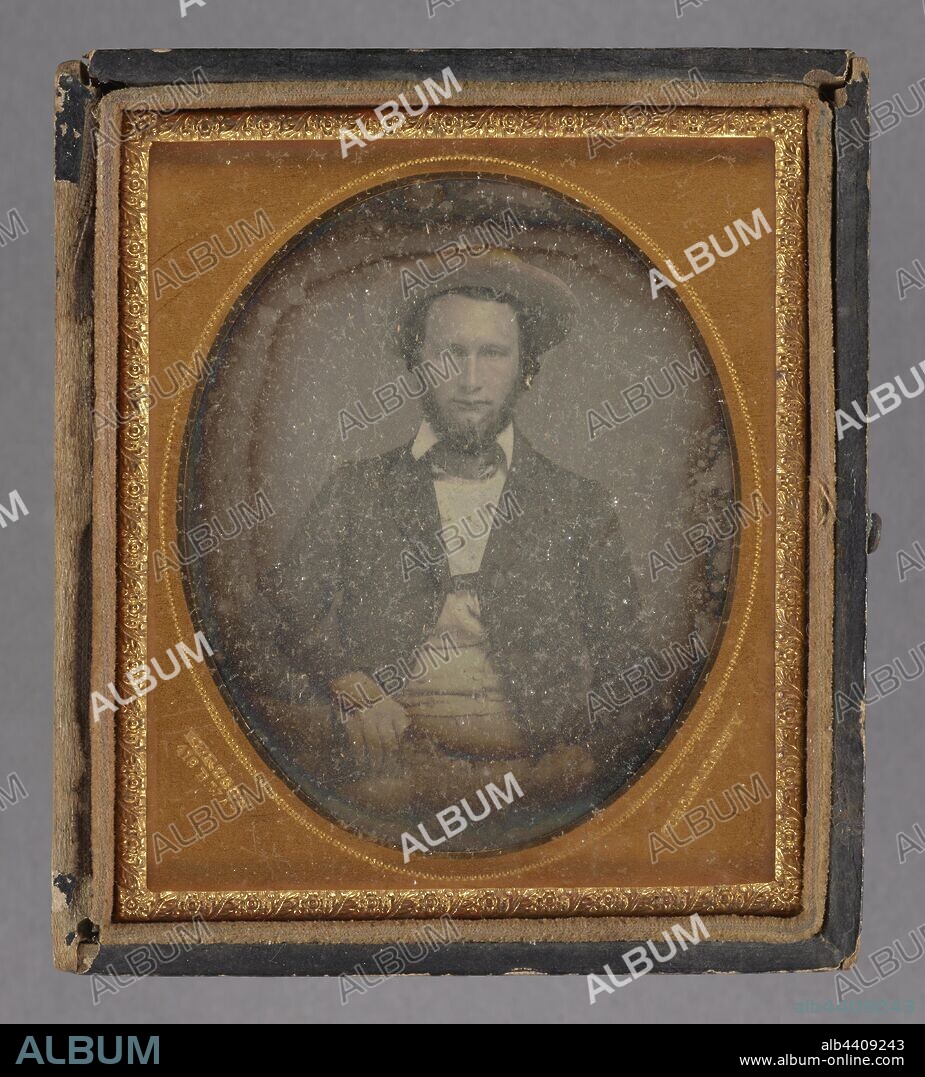 Portrait of a Seated Man with Fringe Beard in Worn Hat, Marcellus Kertson (American, active New York 1853 - 1857), about 1855, Daguerreotype, hand-colored.