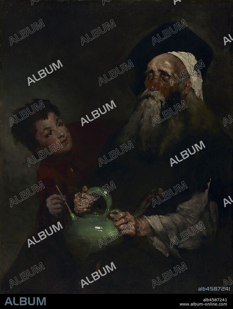Lazarillo de Tormes and His Blind Master, before 1880. The subject of this painting comes from the 16th-century Spanish novel  Lazarillo de Tormes . This tells the story of Lazarillo, a poor servant boy who worked for an impoverished blind man. Abused by his master, and never given enough to eat or drink, Lazarillo is forced to fend for himself. According to the story, he steals wine by drinking it from a straw directly from the blind man's jug. This painting relates to a cultural movement known as  espagnolisme , the French interest in Spanish art and literature. Especially popular during the 1850s, espagnolisme focused upon realistic, often down-trodden characters such as Lazarillo. Instead of finding them naïve or foolishly humorous, artists such as Ribot related to their alienation from society and found inspiration in the detailed descriptions of their rough, lowly lifestyles.
