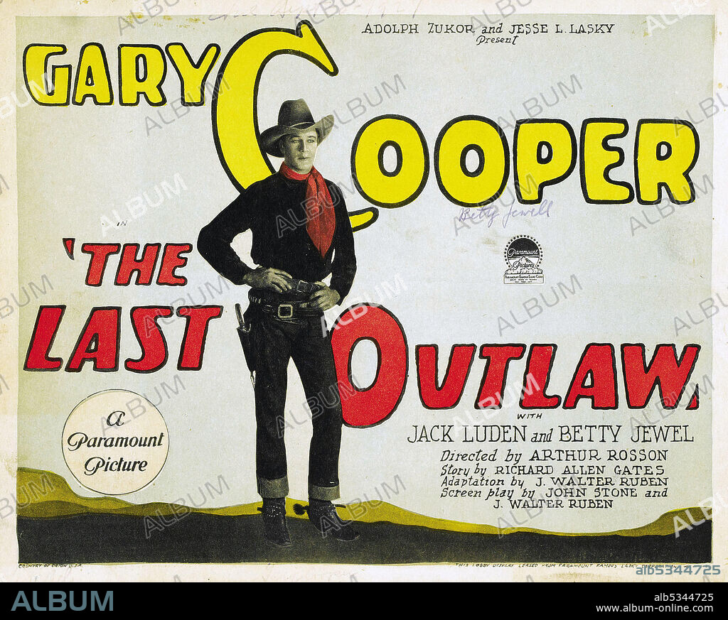 GARY COOPER in THE LAST OUTLAW, 1927, directed by ARTHUR ROSSON. Copyright PARAMOUNT PICTURES.