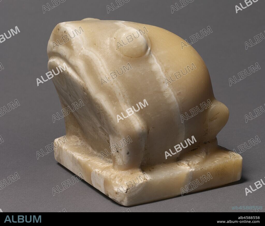 Statue of Heqat, the Frog Goddess, c. 2950 BC. During the Predynastic period statues of animals are much more common than those of humans. This statue of a frog stands at the beginning of a great tradition of animal sculpture in Egyptian art. The sculptor has shown great sensitivity to the natural banding of the stone, using it to enhance the roundness of the animal's form. Small frogs, mostly of faience, are among the most common votive offerings deposited at early temple sites. The frog's exact religious significance in the Predynastic period is unknown, but in later times it was most often identified with Heqat, the goddess who assisted at childbirth.